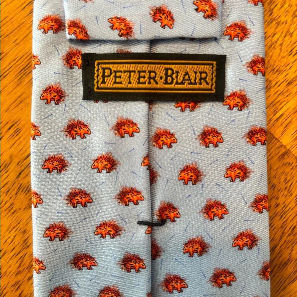 Peter Blair Light Blue Men's Silk Tie with Porcupine Pattern